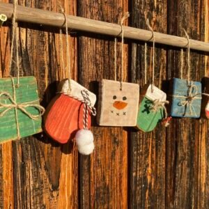 6 db-os Rusztikus Koptatott Fa Karácsonyfadísz